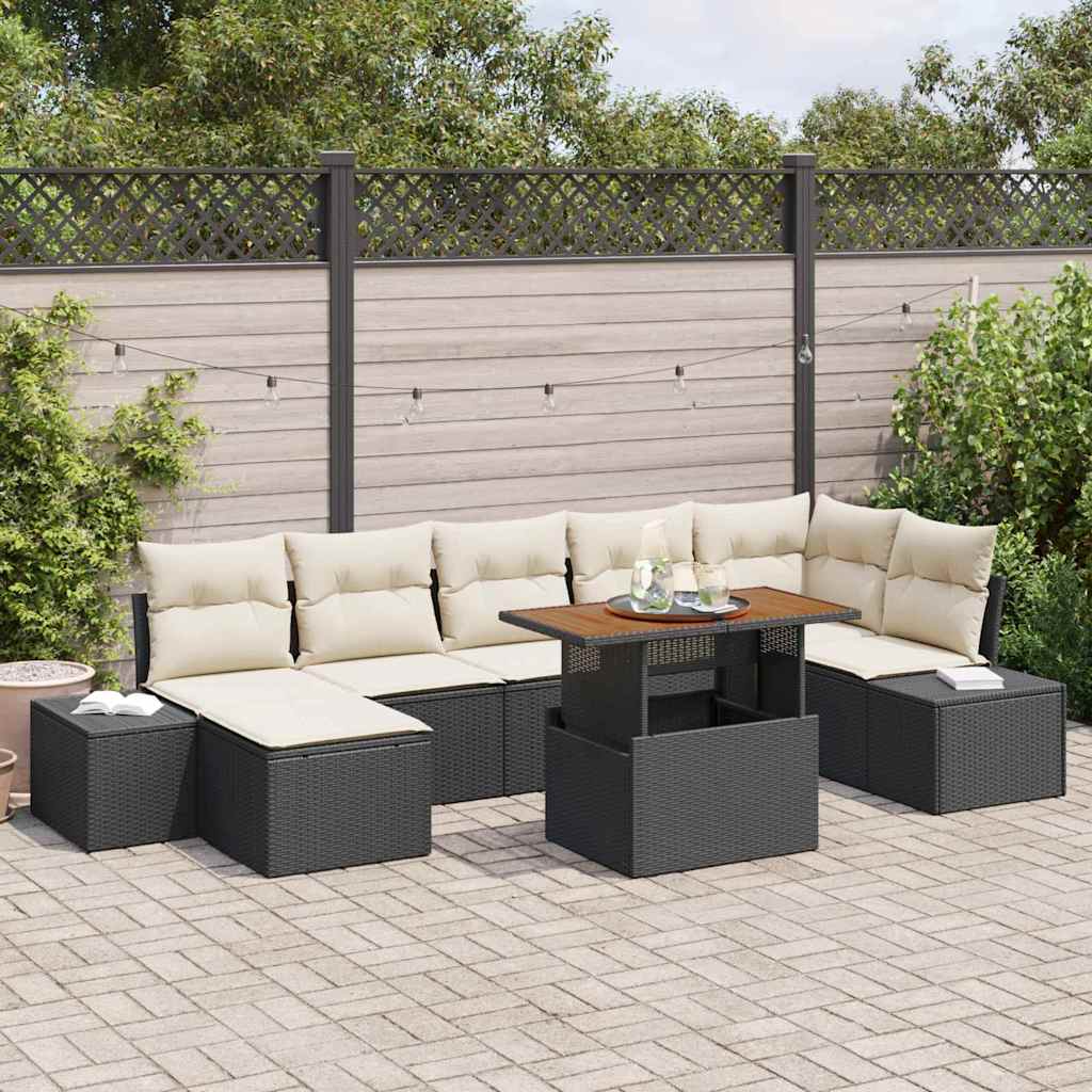 Garden Sofa Set with Storage 8 pcs Black Poly Rattan
