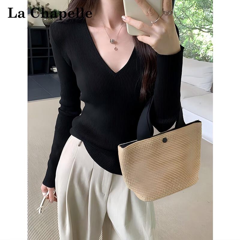 La Chapelle Women's Slim-Fit Long Sleeve V-Neck Knit Base Layer