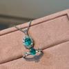 Retro Luxury   Inlaid Diamonds Blue-green Gemstone Pendant Fashion Shine Paraiba Necklace Exquisite Jewelry for Women