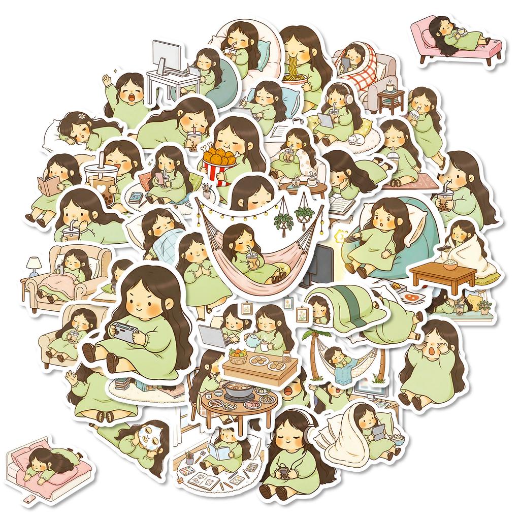 56 Lazy Girls Daily Graffiti Stickers Cute Cartoon Girl Hand Account Desktop Decoration Stickers