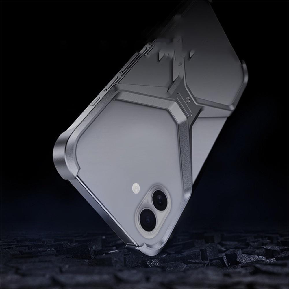 For iPhone 16 Bumper Case No Frame Aluminium Alloy X-Shape Phone Cover