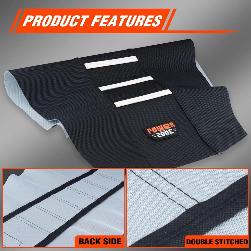 White Stripe Universial Seat Cover For Dirt Bike - Motorcycle Motorcross Enduro Seat Covers (Black)
