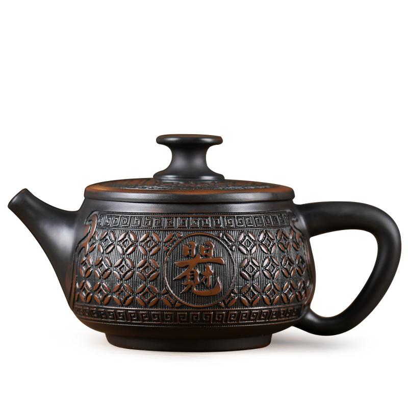 Purple Pottery Vintage Teapot Ceramic Carve Kung Fu Teapot Single Teapot Pu'er Tea Making Device Tea Sets Chinese Tea Pot