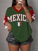 Women's Mexico Print V-Neck Short Sleeve T-Shirt Summer Graphic Tee Sport Jerseys Plus Size Men's T-Shirt