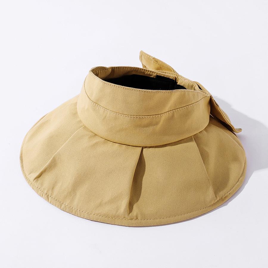 

Yellow Cotton Sun Hat Women Outdoor Sunscreen Wide Brim Butterfly Knot Uv Protection Cap