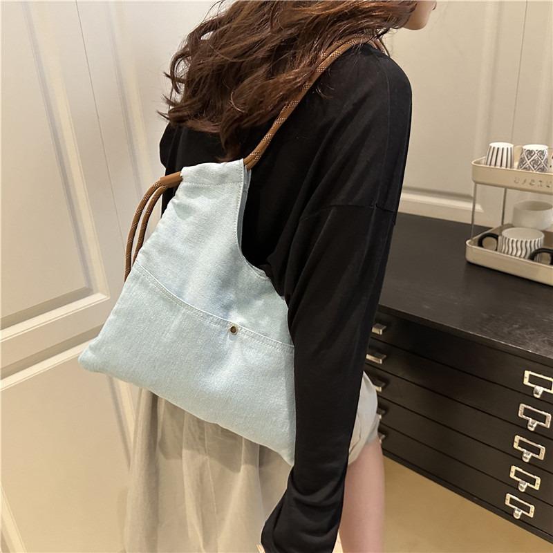 Stylish and Simple Denim Bag Commuting Out Solid Color Handbag Style Versatile Shoulder Bag Large Capacity Storage