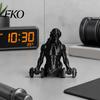 Small Dumbbell Figurine 3D Printed Muscle Man with Dumbbells, Mini Desk Decor for Home Office Gym Desktop Statue Shelf, Matte Black Fitness