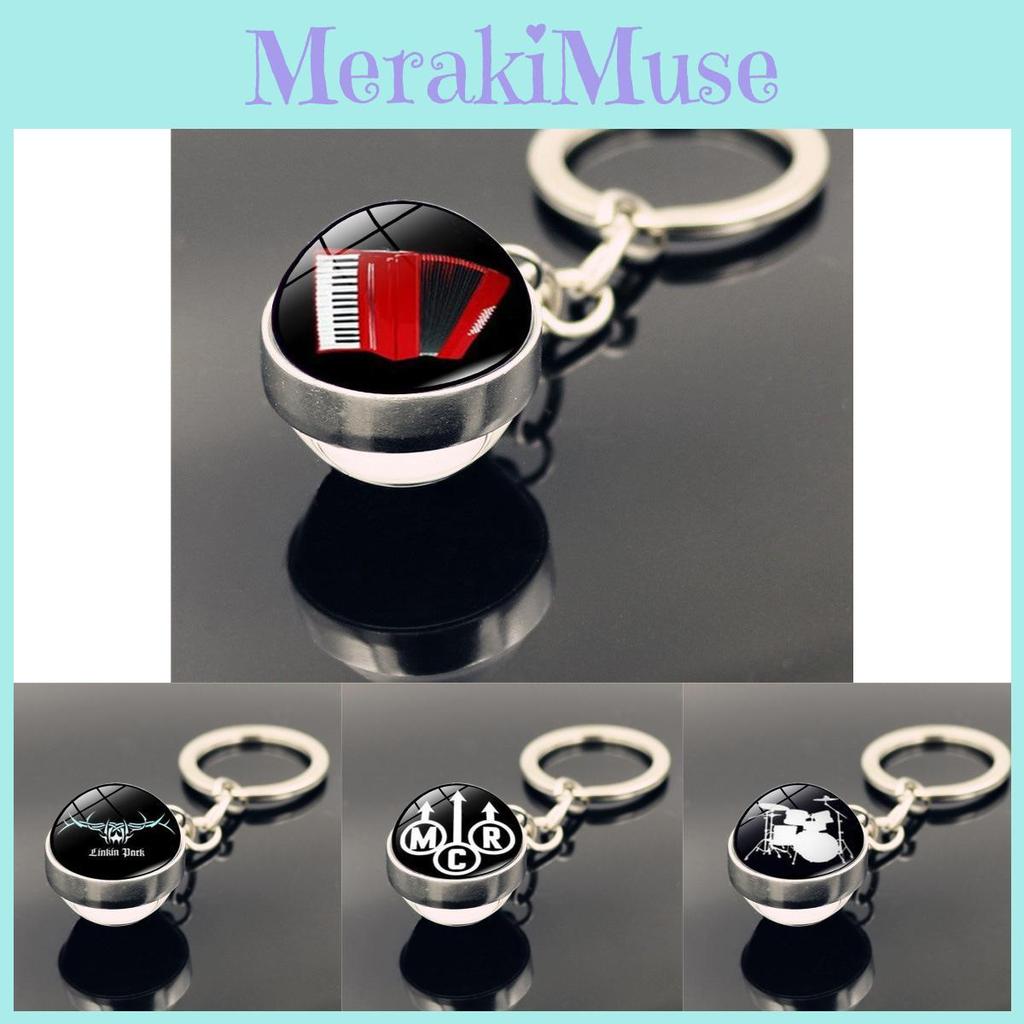 Trendy Drum Design Keychain Double Glass Pendant Music Lover's Zinc Alloy Accessory