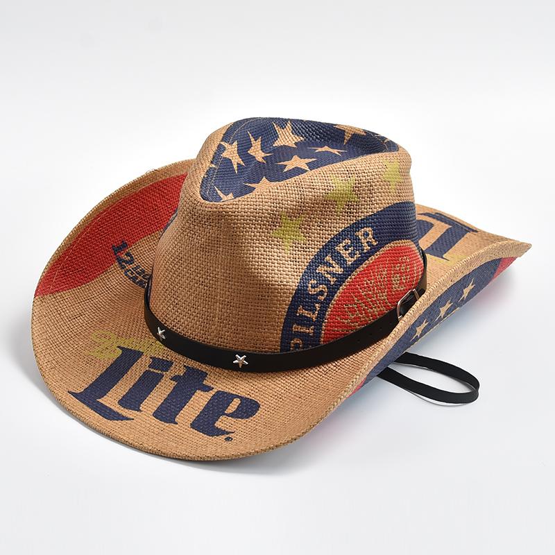 

New Paper Straw Western Cowboy Hat for Women Men Classic American Flag Cowgirl Cap Panama Jazz Hats Sombrero Hombre 56-58cm хакі