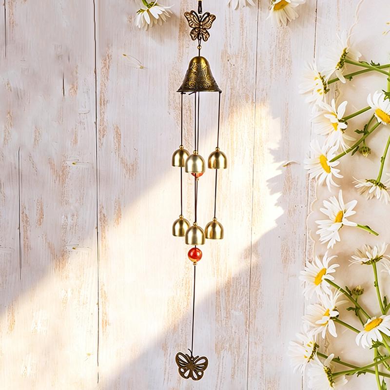 Vintage Butterfly Wind Chime Metal 6 Bells Retro Design for Home Outdoor Hanging Decor