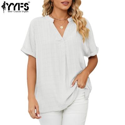 Women's Fashion Casual Summer Spring Solid Color Print Short Sleeve V-Neck Blouses & Shirts