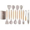 12-piece Set Kitchen Supplies Silicone Cooking Utensils Storage Bucket Spatula Ladle Tongs Whisk Turner Brush Shallow Spoon Egg Beater Tool Stand Safe