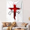 Red Cross with "Jesus" Inspirational Theme Patterned Tapestry Home Decor, Suitable for Bedroom and Living Room, Gift