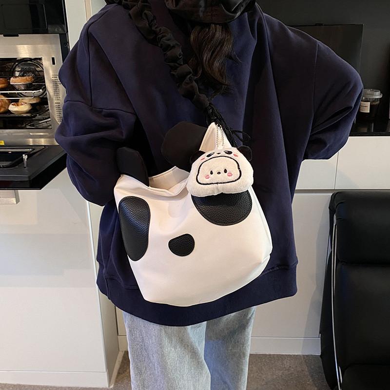 Panda Single Shoulder Bag Black White Lightweight Casual Purse For Daily Use