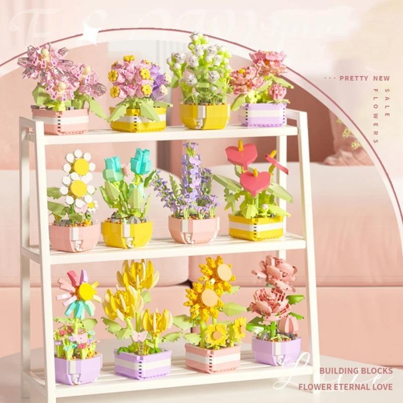 Everlasting Flower Building Blocks Romantic Home Decor Bonsai Tree DIY Botanical Collection Potted Plants Model Kids Kits Toys