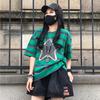DIMANAF 2025 Summer T-shirt Women Spliced Star Printing Stripe Short Sleeve Loose Black