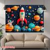2D flat banner - featuring astronaut rocket and planet background patterns made of polyester fabric