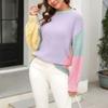 2023 Herbst/Winter Casual Pullover für Frauen Gestrickte Crew Neck Patchwork Mode Pullover Pullover