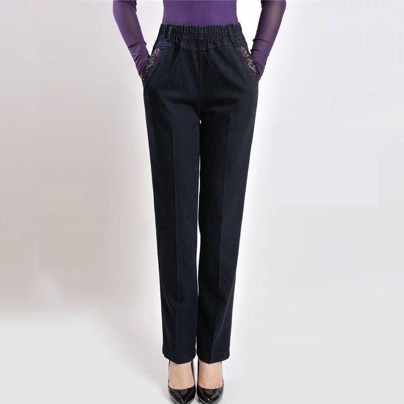 Vinter Plysch Sammet Fodrade Jeans Raka Denimbyxor Mamma Hög Midja Broderade Baggy Vaqueros Vintage Förtjockade Varma Kot Pantolon