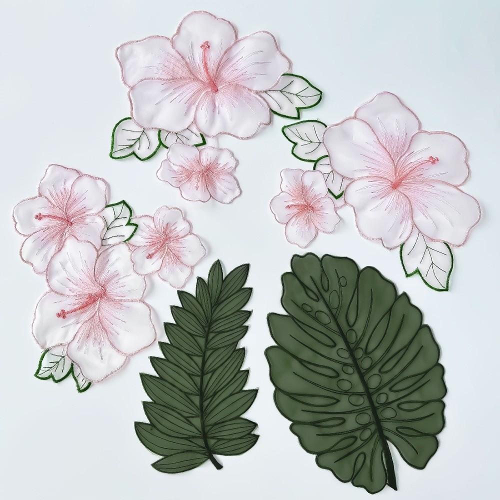 5Pcs/Set Pink Flower Embroidery Repair Patch Lace Trim Decorative Patch  Sewing Accessories розовый