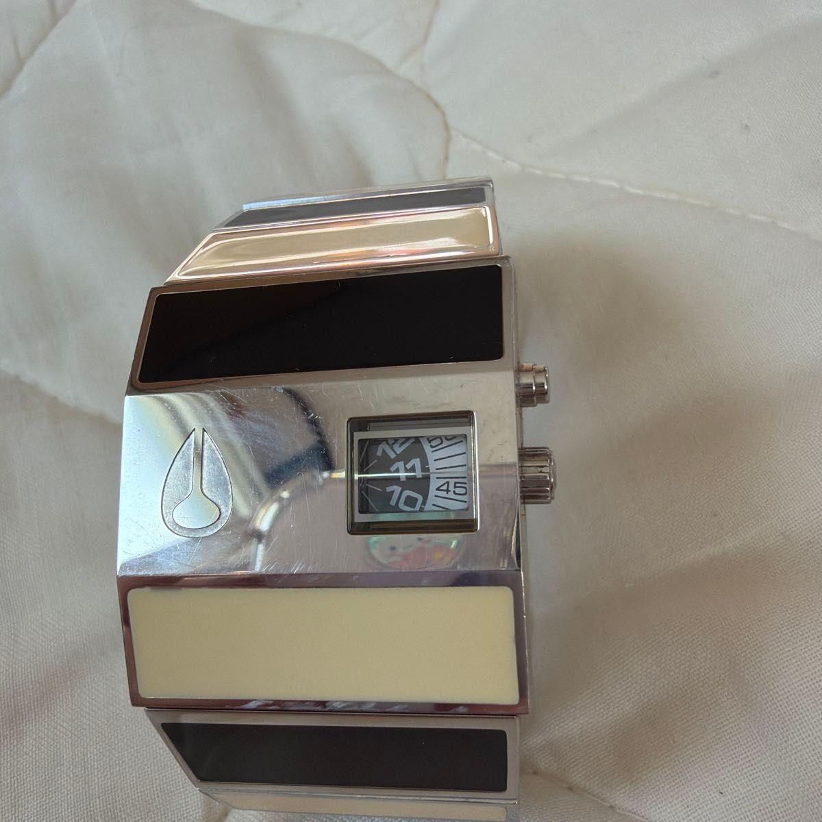 Used NIXON ROTOLOG Watch Silver x Black x Cream Old Logo Cursive Rare
