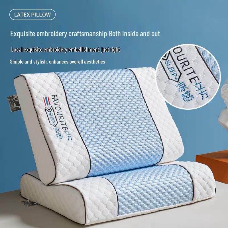 Thailand Natural Latex Neck Massage Pillow - Breathable, Cooling, and Supportive for Adults and Students