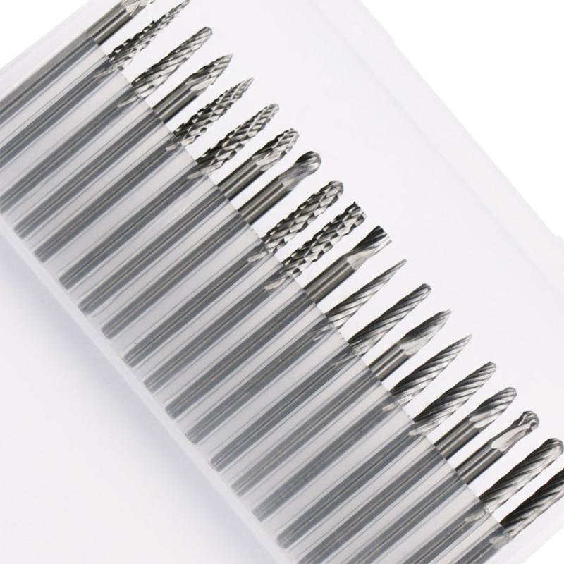 20 Pcs/Set Rotary Burr Set 3mm 1/8'' Shank Tungsten Steel Grinder Bits Engraving Bits Power Tool Accessories for Carving