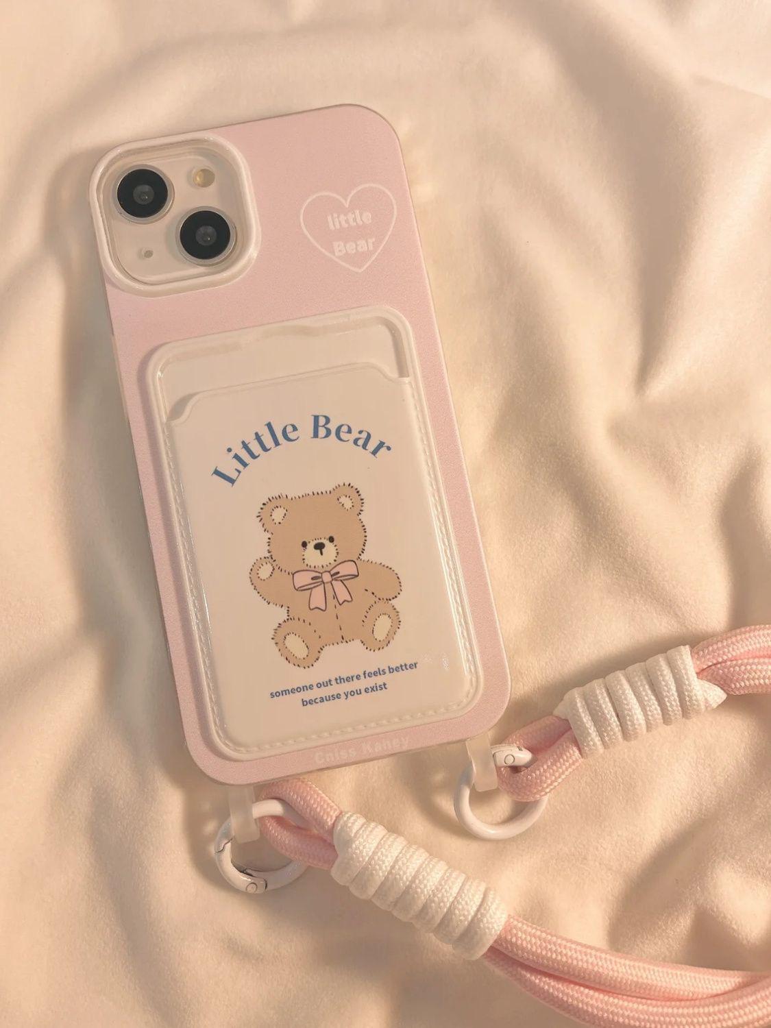 

Милий чохол-холдер для карток з лялькою ведмедика та шнурком для iPhone 11/12/13 Pro Max/14 iPhone 15