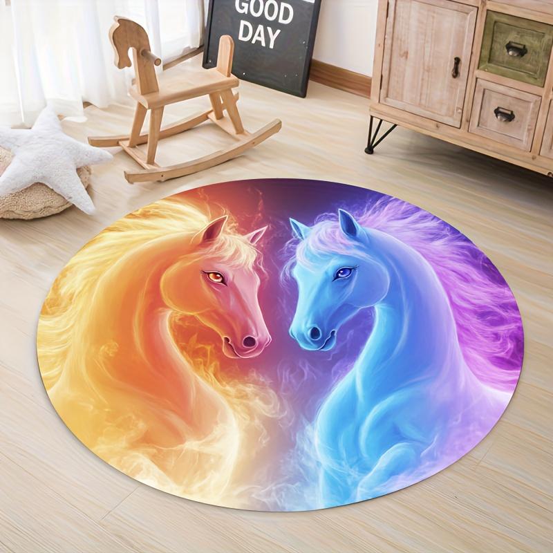 

Fire and Ice Horse Round Rug Flannel Printed Carpet Yin Yang Design Home Decor Cozy Soft Floor Mat Living Room Indoor Use 60CM(23.6inch)