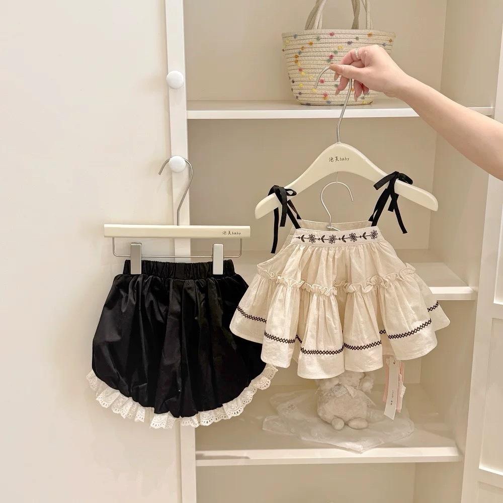 Girls Summer Embroidered Camisole And Fashionable Lace Shorts Two Piece Set Baby Clothing Outfit