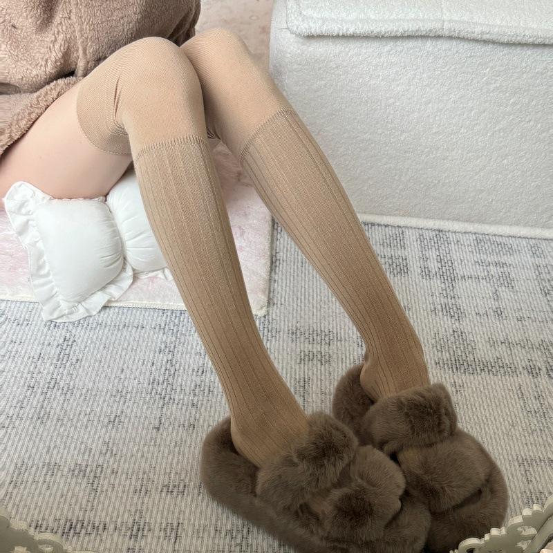 Spring And Autumn Milk White Stockings Women'S Khaki High Stockings Beige Thigh Socks Japanese Splicing Knee Socks Stacking Socks