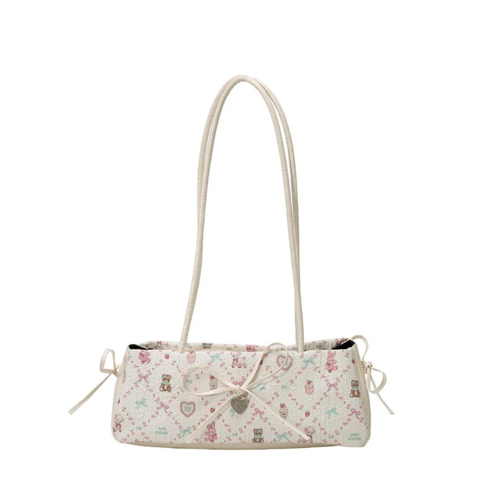 Pleated French Stick Handbag Plaid Cloth Underarm Bags Fashion Bow Shoulder Bag  Daily