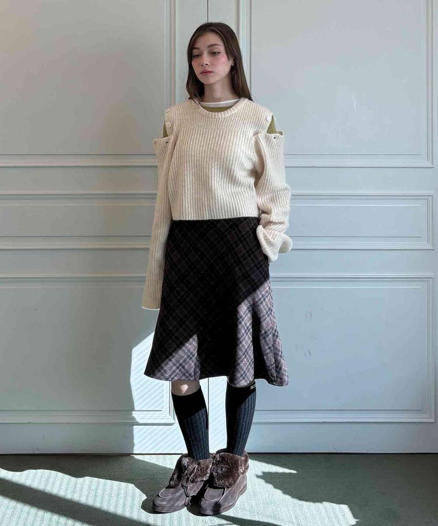 Delaidy Crescent Check Skirt (Brown)