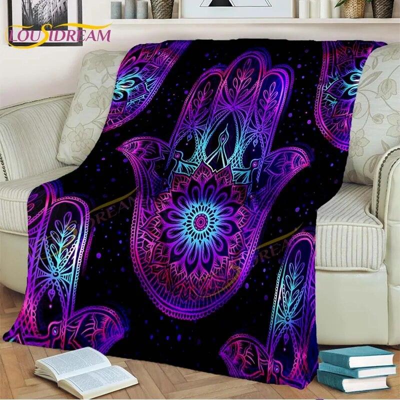 Bule Evil Eye Blanket Hamsa Hand Psychedelic Blanket for Travel Bedding Chair Adult Lightweight Bohemian Style Blanket Tapestry