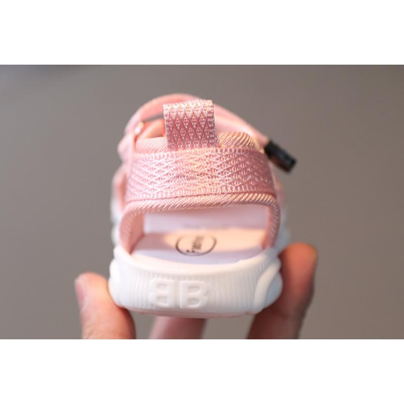 Small kids sandals solid color velcro Korean style children's beach shoes baby soft sole summer closed-toe non-slip