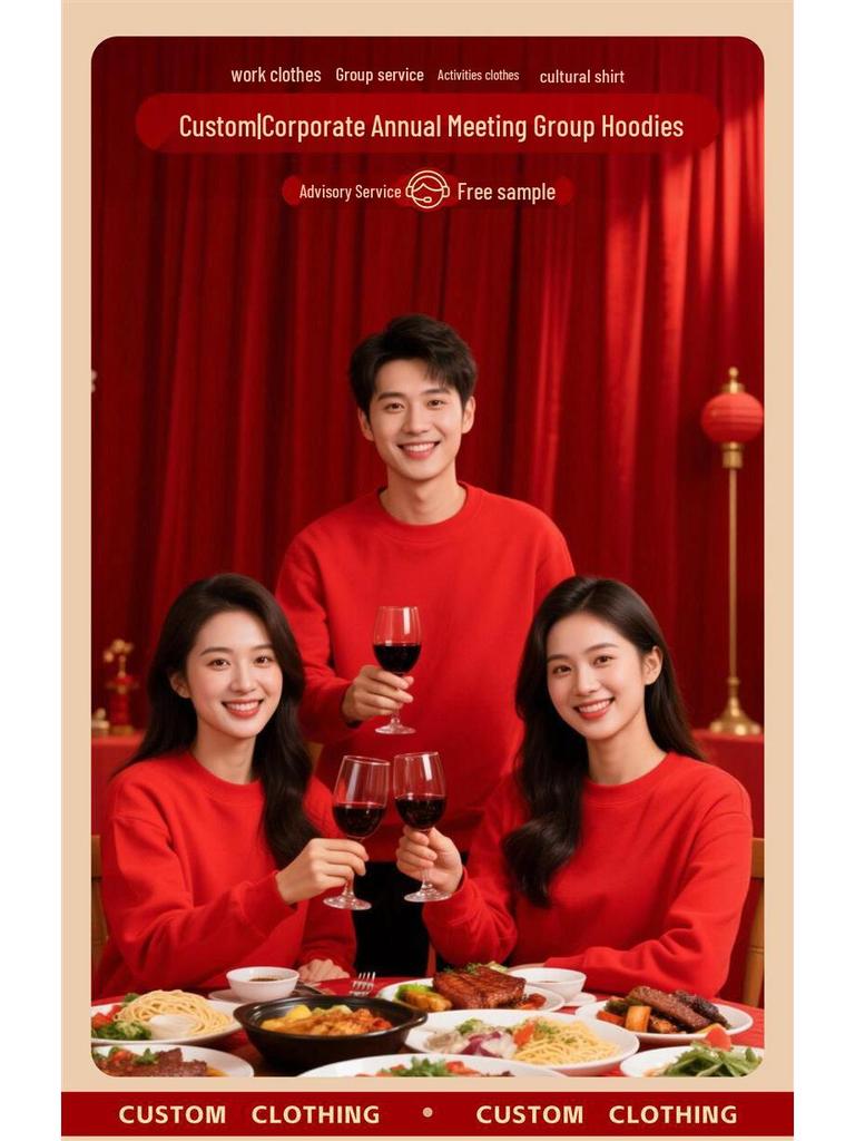 2026 Red Corporate Anniversary Sweatshirt - Custom Round Neck with Logo for Annual Meeting and Company Culture
