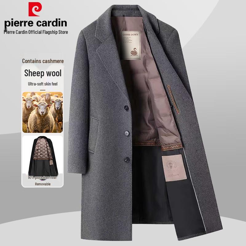 Pierre Cardin Men's Mid-Length Wool Cashmere Blend Coat with Removable Down Liner