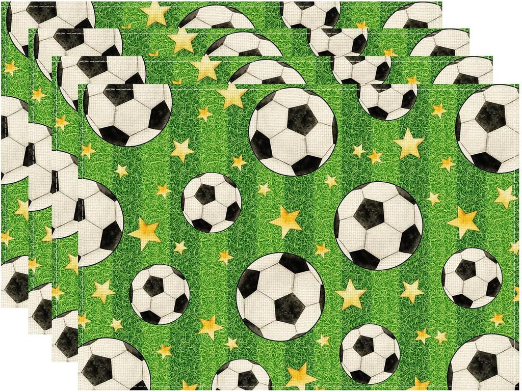 Soccer Grass Stars Theme Placemats Set of 4 Table Mats for Game Day Soccer Party Home Kitchen Dining Table Decorations 12x18 Inch