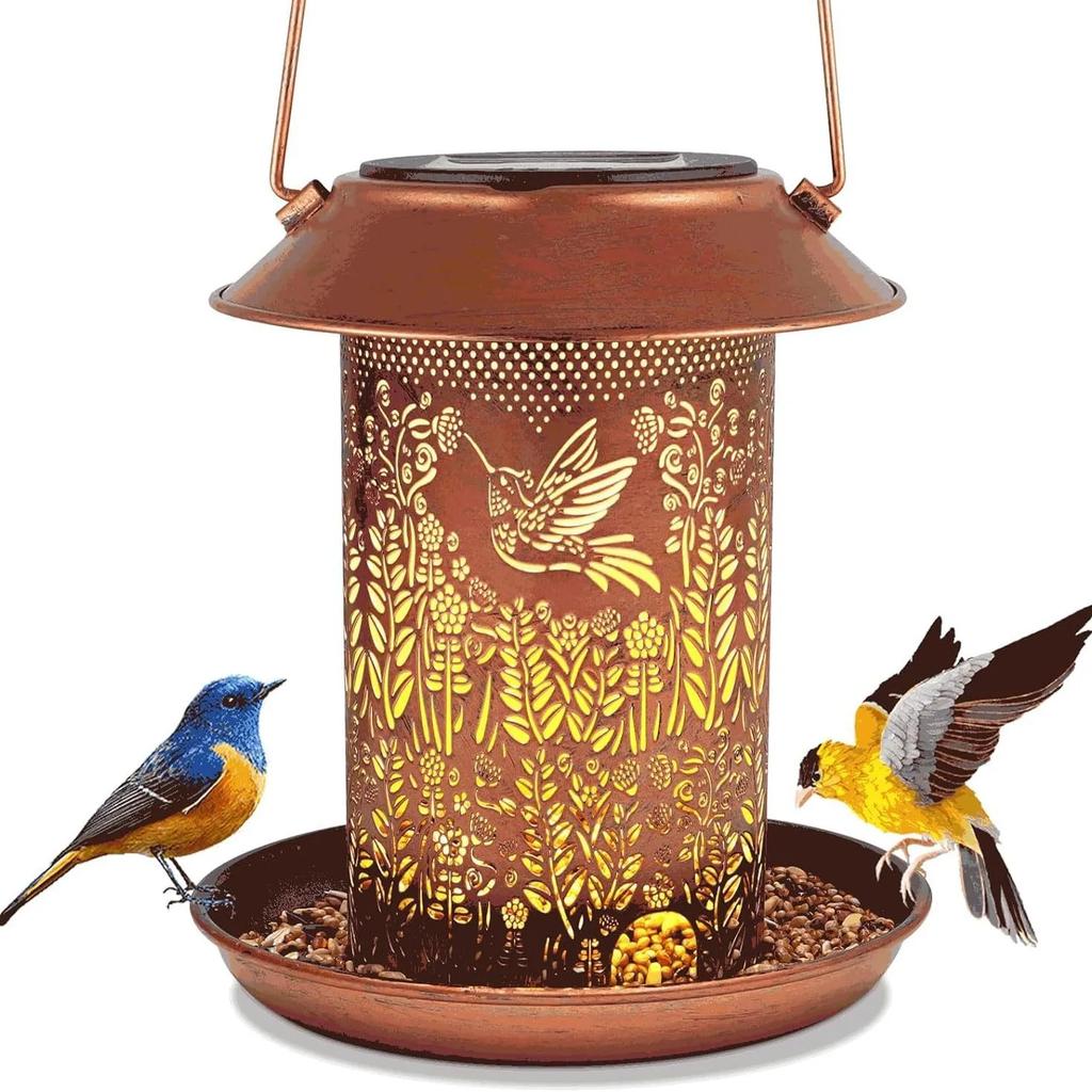 Solar-Powered Bird Feeder Hanging Garden Decor Waterproof Hollow Mushroom Light Outdoor Bird Supply