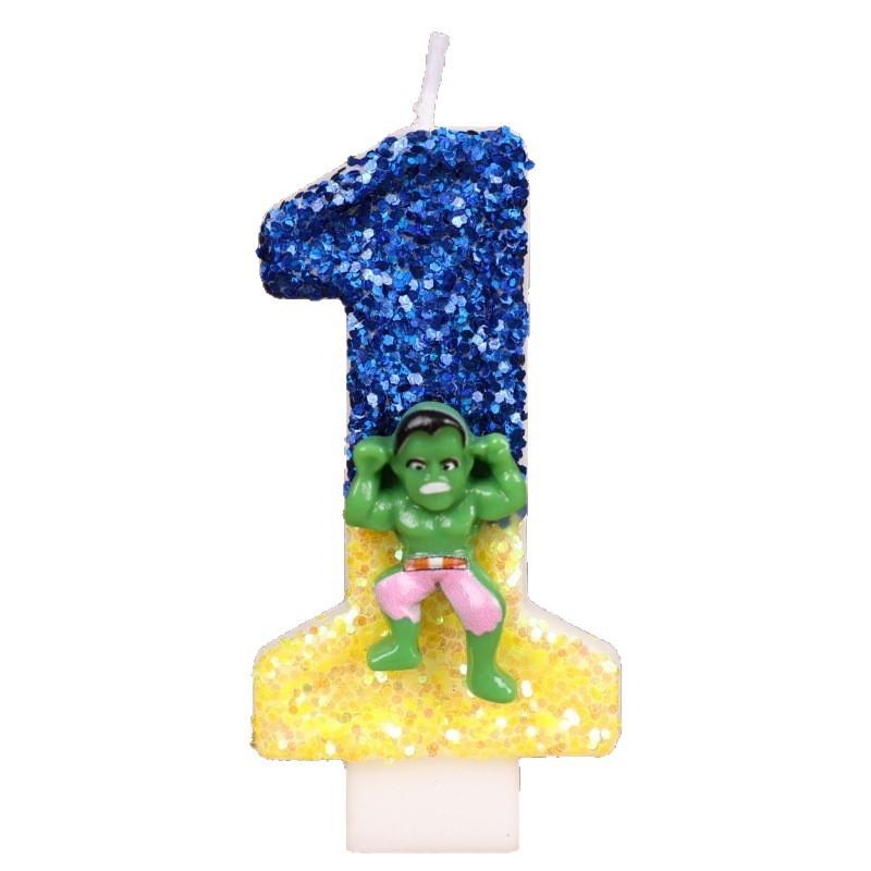 Cartoon Birthday Numbers Candle Cake Decoration Handmade Candles 0-9 Hulk