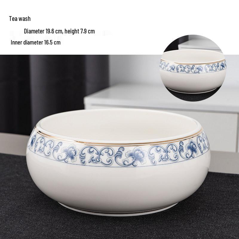 Large Chinese Style Blue and White Porcelain Tea Wash Basin and Cup Washer with Lan Ting Xu Calligraphy - Retro Ceramic Brush Washer
