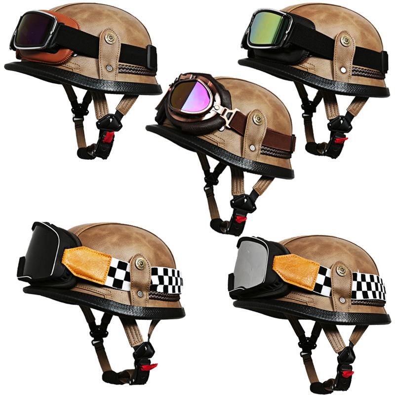 German Handmade Leather Helmet Men and Women Four Seasons Half Helmet Electric Vehicle Helmet Retro Steel Helmet