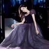 Evening Dress Banquet Bubble Sleeves French Light Luxury Art Test Dress Mesh Yarn Presides Over Evening Dress Long Dress Female Chorus Performance