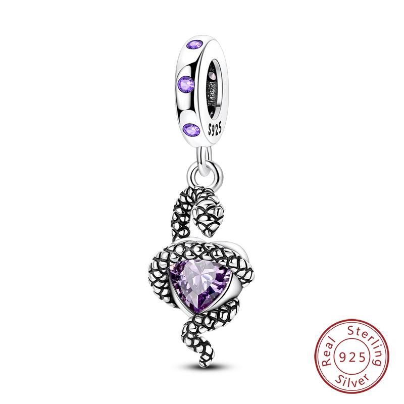 Purple Series Charms Beads 925 Silver Butterfly Firefly Spirit Snake Charm Fit Bracelet Woman DIY Jewelry