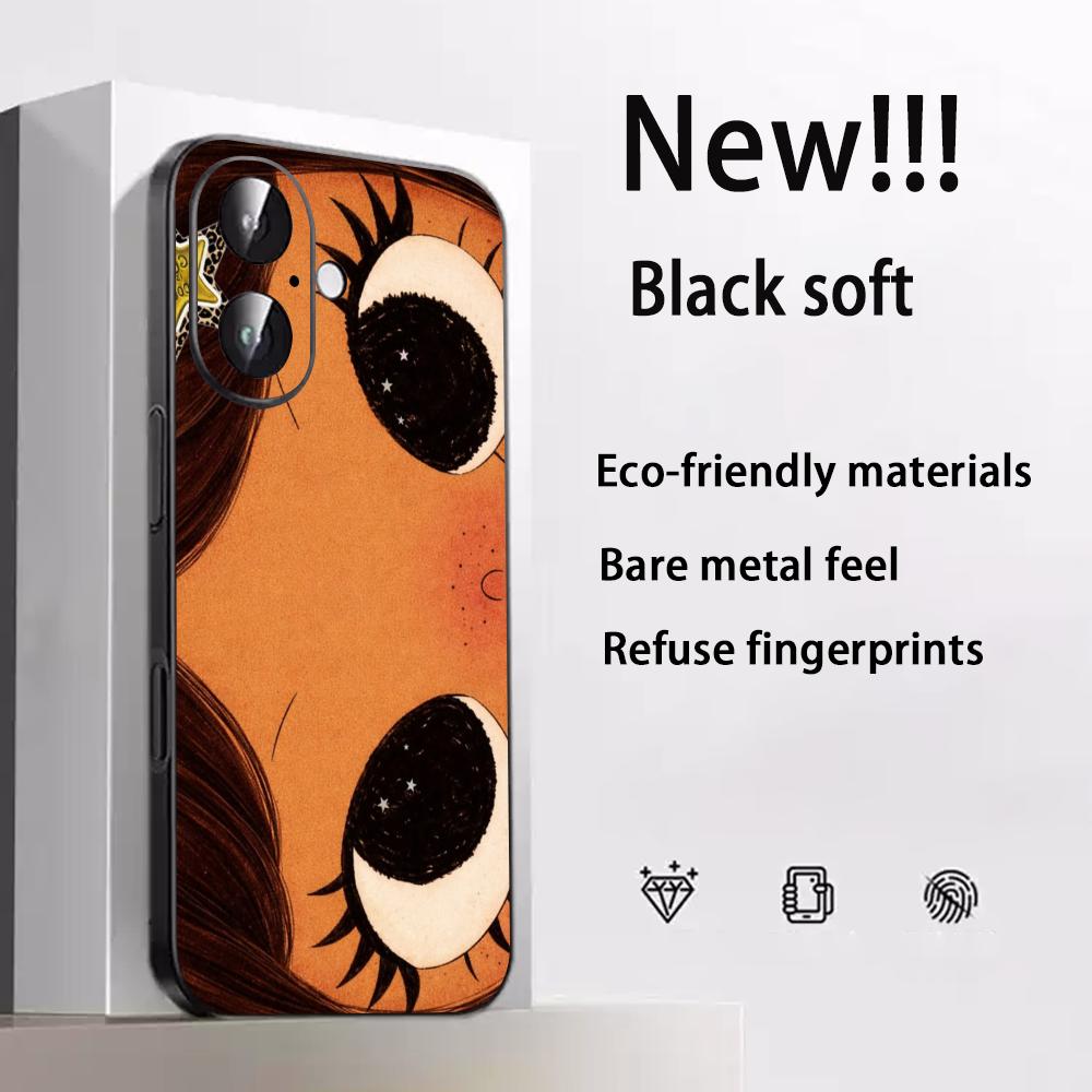 Big-eyed Cute Girl Cartoon Design Phone Case For iPhone 17 16 E 15 14 13 12 Plus Mini Pro Max Soft Black Shockproof Cover