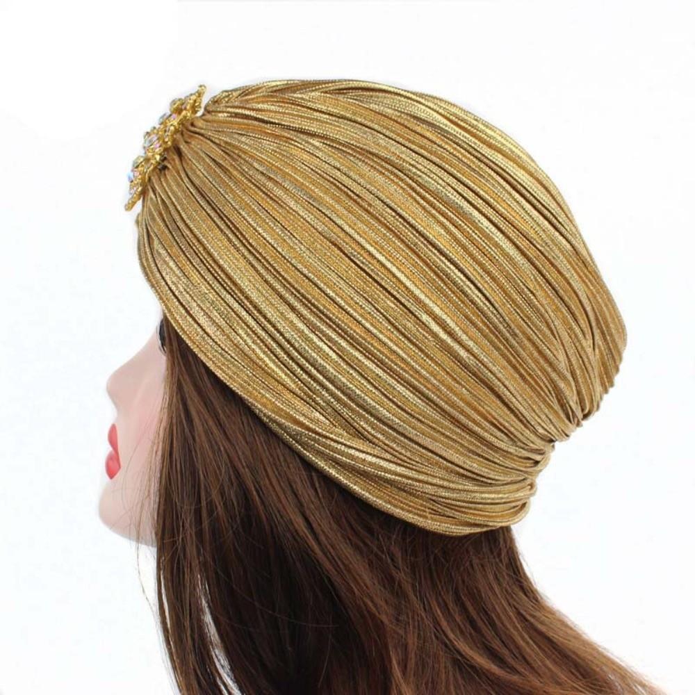 Chemo Cap Luxury Indian Hat Pleated Elastic Beanies Ethnic Style Women Turban Cap Hair Accessories