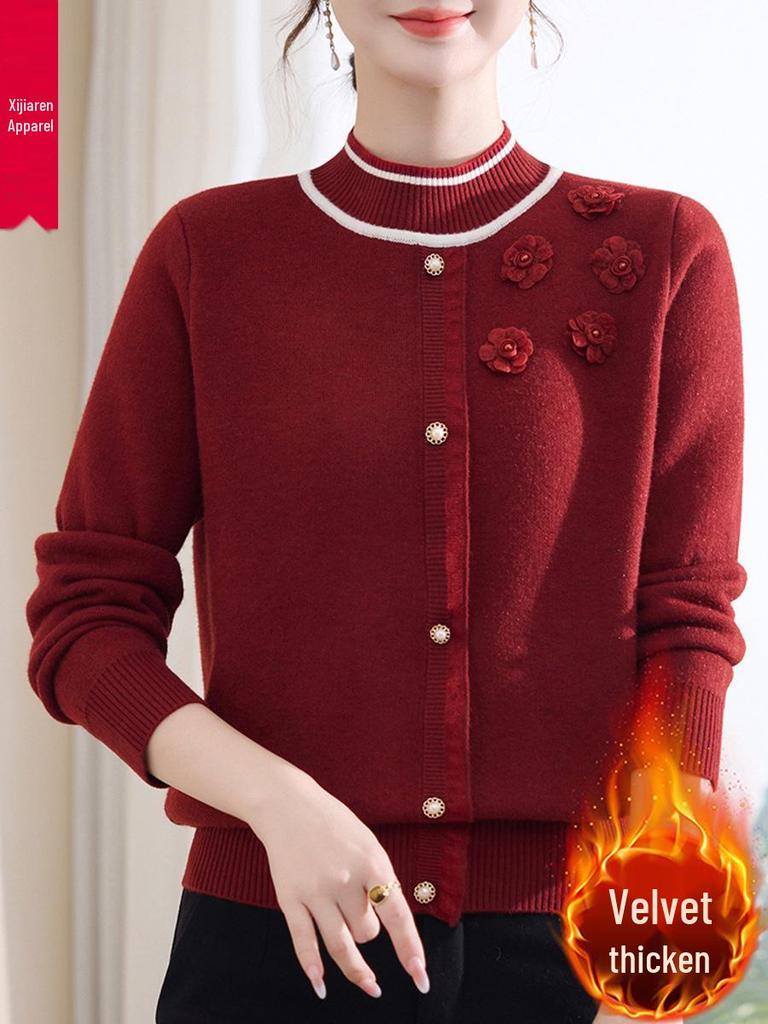 2025 Stylish Winter Fleece Sweater for Middle-Aged & Elderly Women - Half-High Collar, Plus Velvet Warmth.
