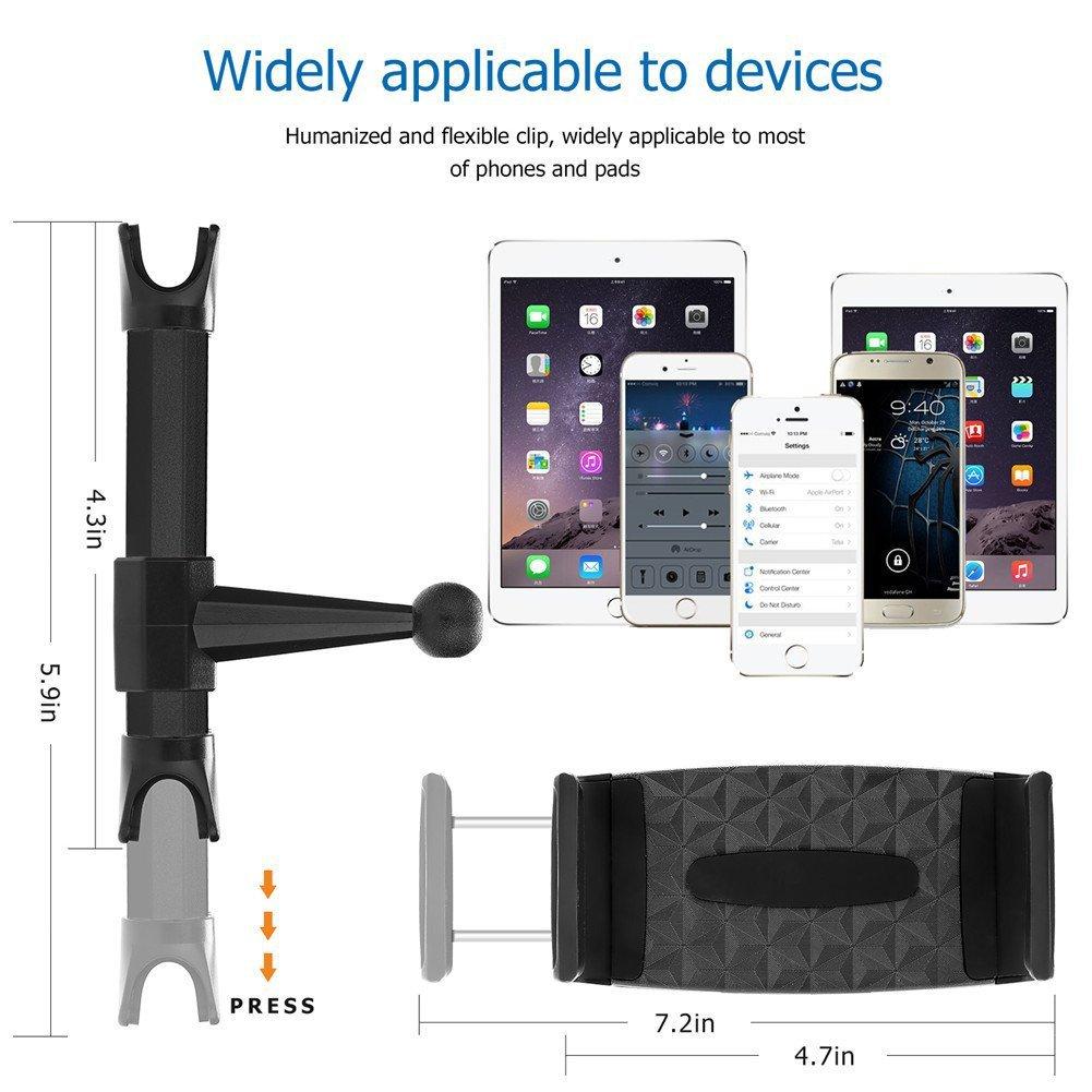 Adjustable Phone Tablet Stand Car Rear Seat Holder Vehicle Headrest Bracket Universal Mount Compatible for Apple iPhone iPad