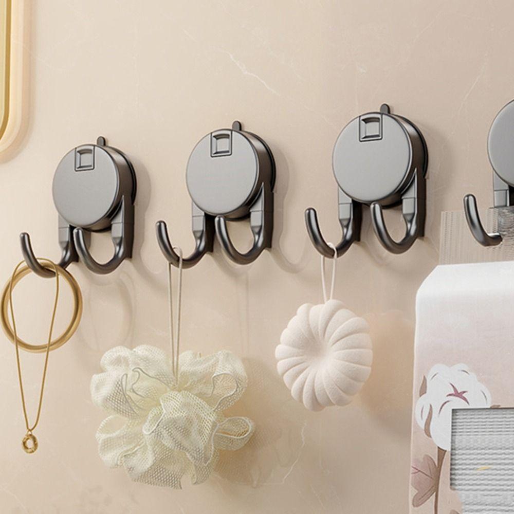 2Pcs Non-Marking Paper Towel Double Hooks Plastic Kitchen Storage Hooks Suction Cup Hooks Bathroom