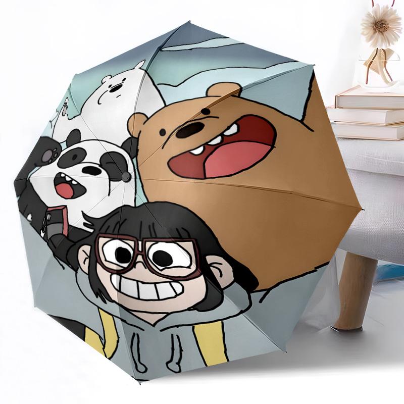 1pc Love Bears Rainbow Sky Portable Automatic Umbrella Compact Durable 8 Rib Design Plastic Iron Durable Umbrella Accessory Stylish Gift Women Y3